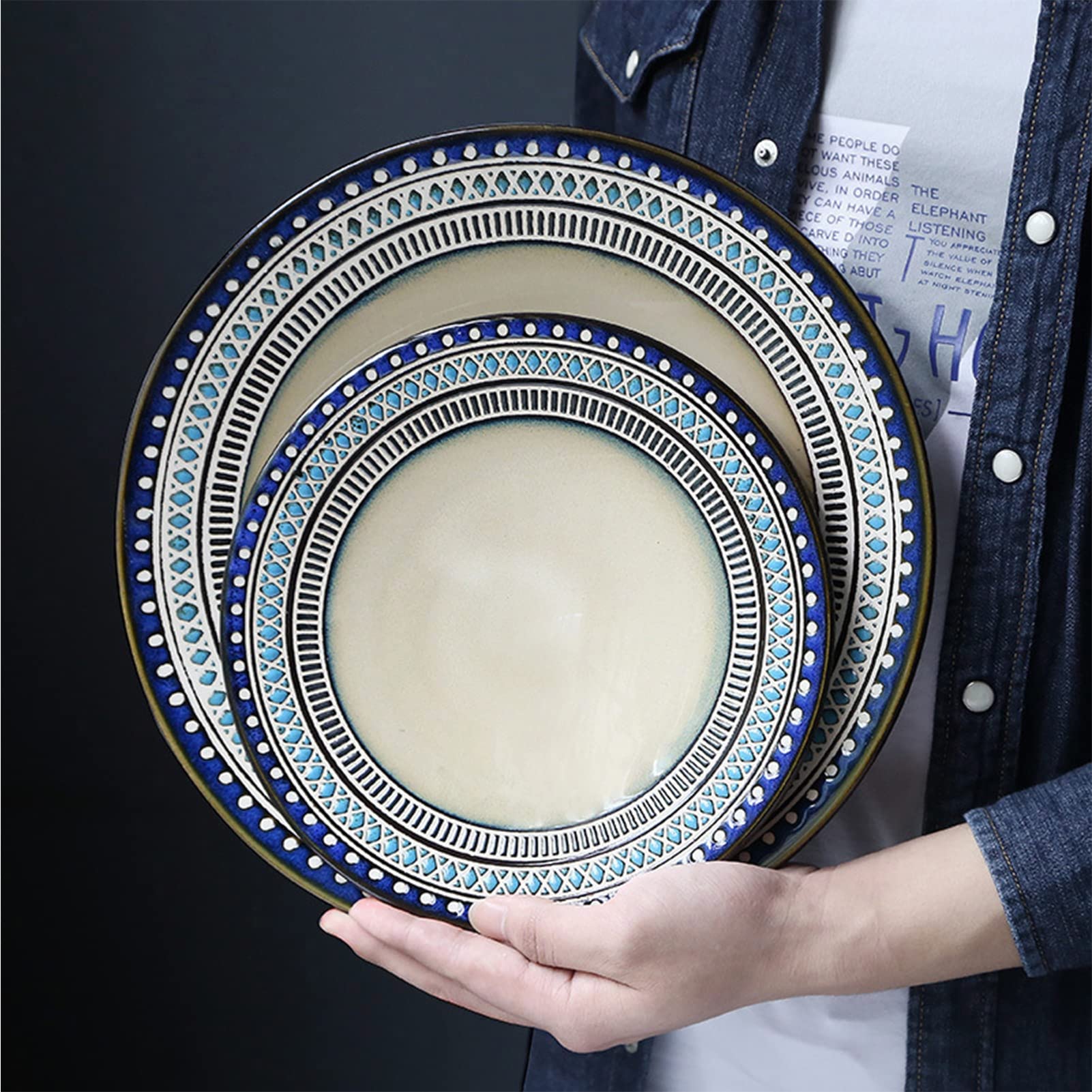 32-częściowy zestaw porcelanowych naczyń, zastawa stołowa, po 8 talerzy obiadowych, 8 talerzy deserowych, 8 miseczek do musli i 8 kubków do kawy o pojemności 400 ml dla 8 osób, serwis