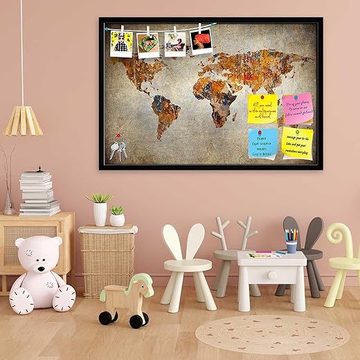 ArtzFolio Grunge World Map Bulletin Board 17.6x12 inch 6inch