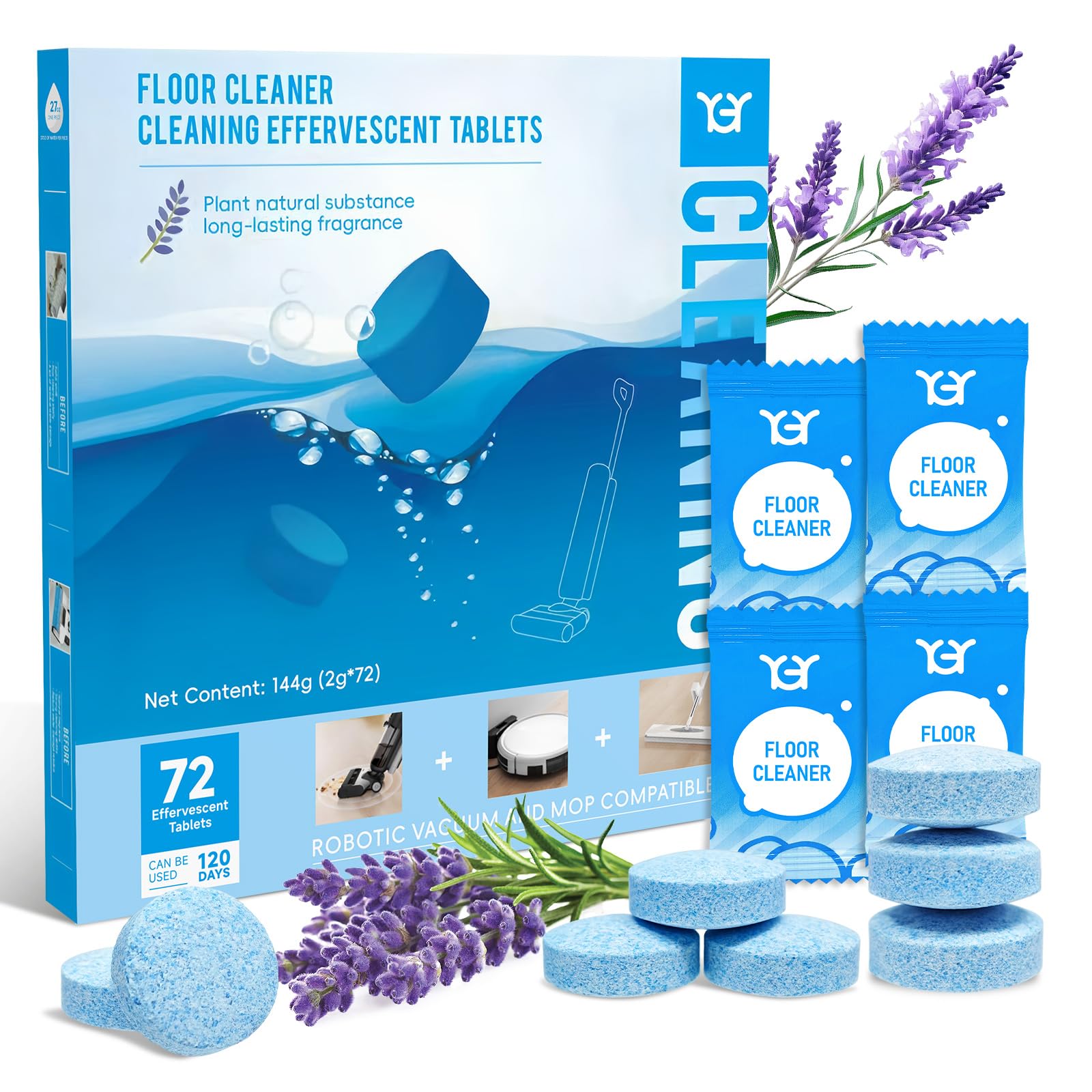 Floor Cleaning Tablets,Compitable with Tineco Cleaning Solution|Clean Machine and Floor 2 in1-Getting Rid of Machine Odors|Cleaning Tablets are Easy and Safe to Use，72 pack