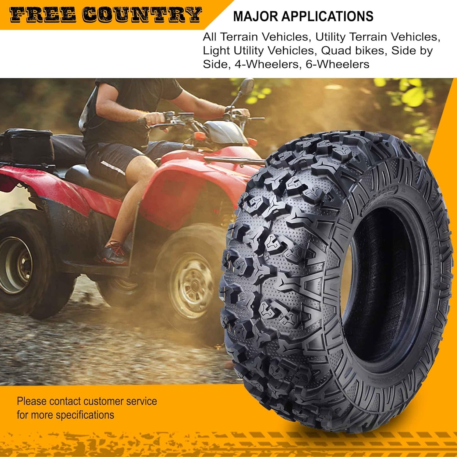 Free Country One ATV/UTV Tire 25x8-12 25x8x12 / 8PR with Side Scuff Guard