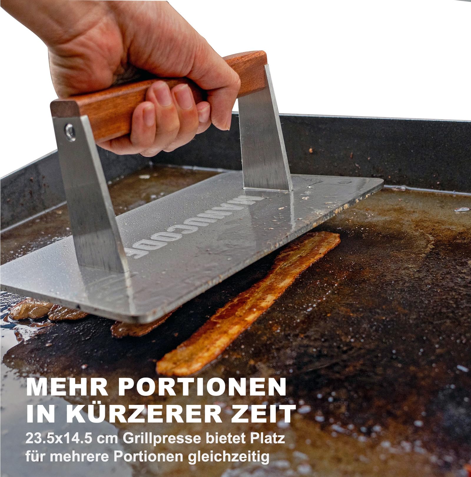 Pressa Per Grill In Acciaio Inox 20,5 Cm - Peso 1,42 Kg, Manico In Legno, Perfetta Per Hamburger E Bacon - Foto 9