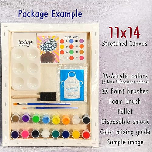 Miniatura 5 de Indigo Art Studio Pre Drawn Canvas Paint Kit for Adults Kids Couples | 4-40 PACK Discounted Bundle | Afro Nature Therapeutic Retro | DIY Birthday
