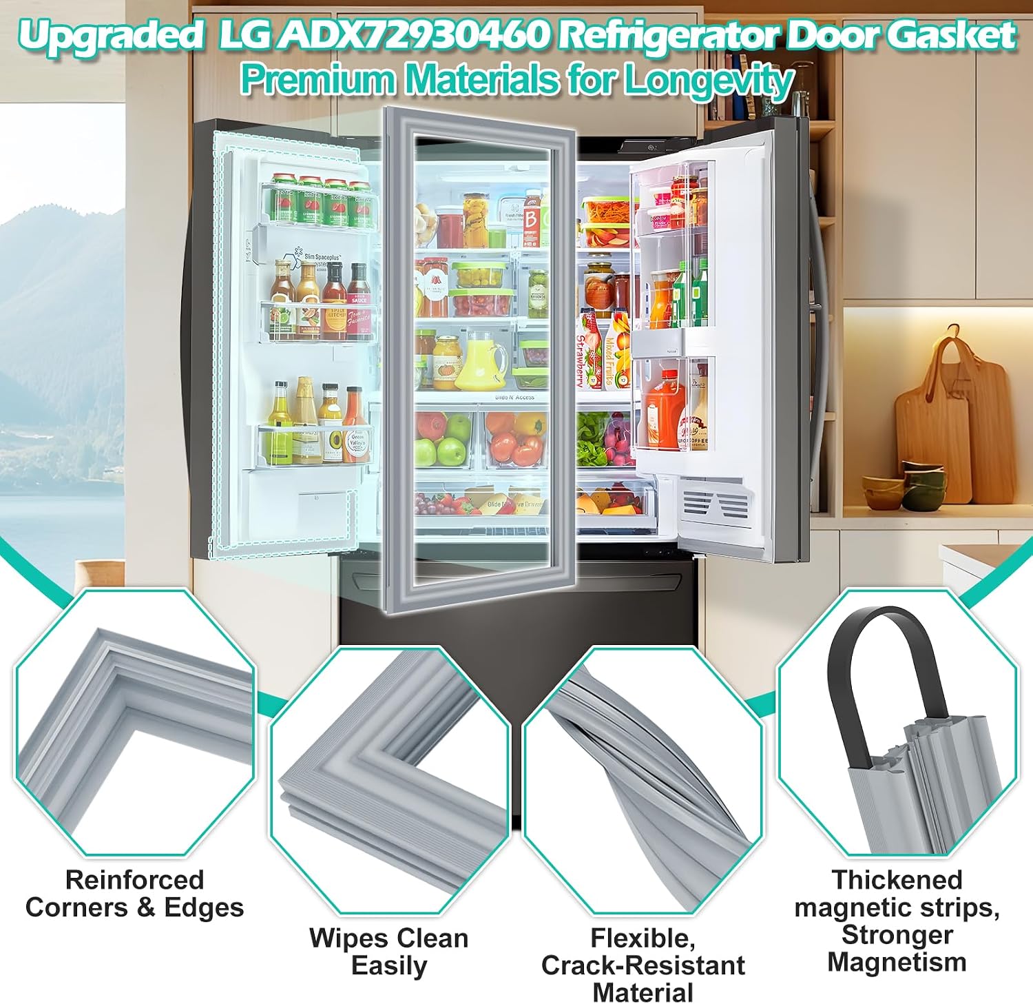 Upgraded ADX72930460 ADX72930401 Refrigerator Door Gasket (Left) Compatible with Kenmore & LG Refrigerator repalce ADX72930401, ADX72930413, ADX72930452 French Door Seal, Gray