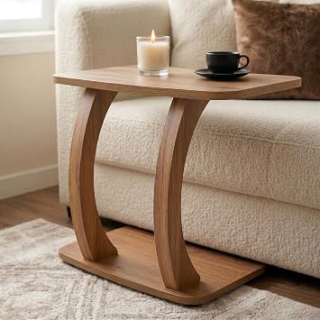 Modern C-Shaped Side Table, Curved Wood End Table for Couch, Sofa & Bed, | Elegant TV Tray Table for Eating & Snacks, Space Saving Laptop Stand for Small Spaces, Unique Accent Furniture Piece