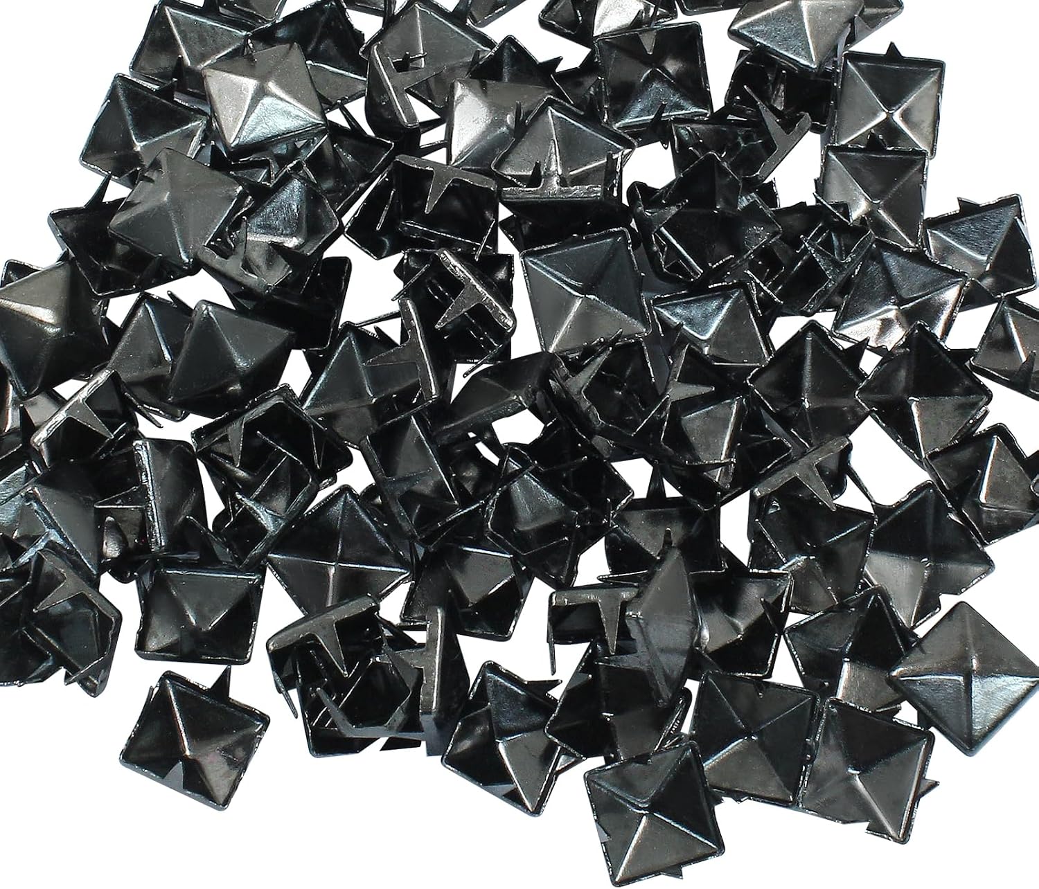 Moicstiy 100 Pcs 9mm Metal Punk Spikes Spots, Metallic Black Pyramid Studs Four-Jaw Square Rivets for Leather, Clothing, Bag