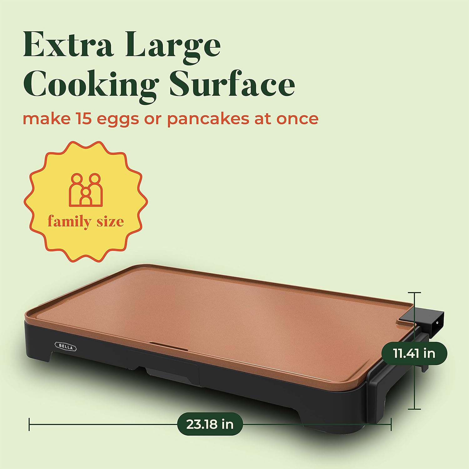 BELLA XL Electric Ceramic Titanium Griddle, Make 10 Eggs At Once, Healthy-Eco Non-stick Coating, Hassle-Free Clean Up, Large Submersible Cooking Surface, 12" x 22", Copper/Black: Home & Kitchen