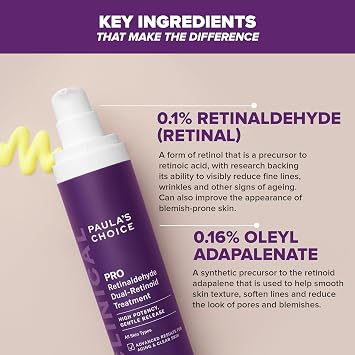Paula's Choice CLINICAL Pro Retinaldehyde Dual Retinoid Treatment - Anti-Aging Face Serum - Blemished Skin - For Pure Skin - With Retinal & Adaptoid - All Skin Types - 30 ml
