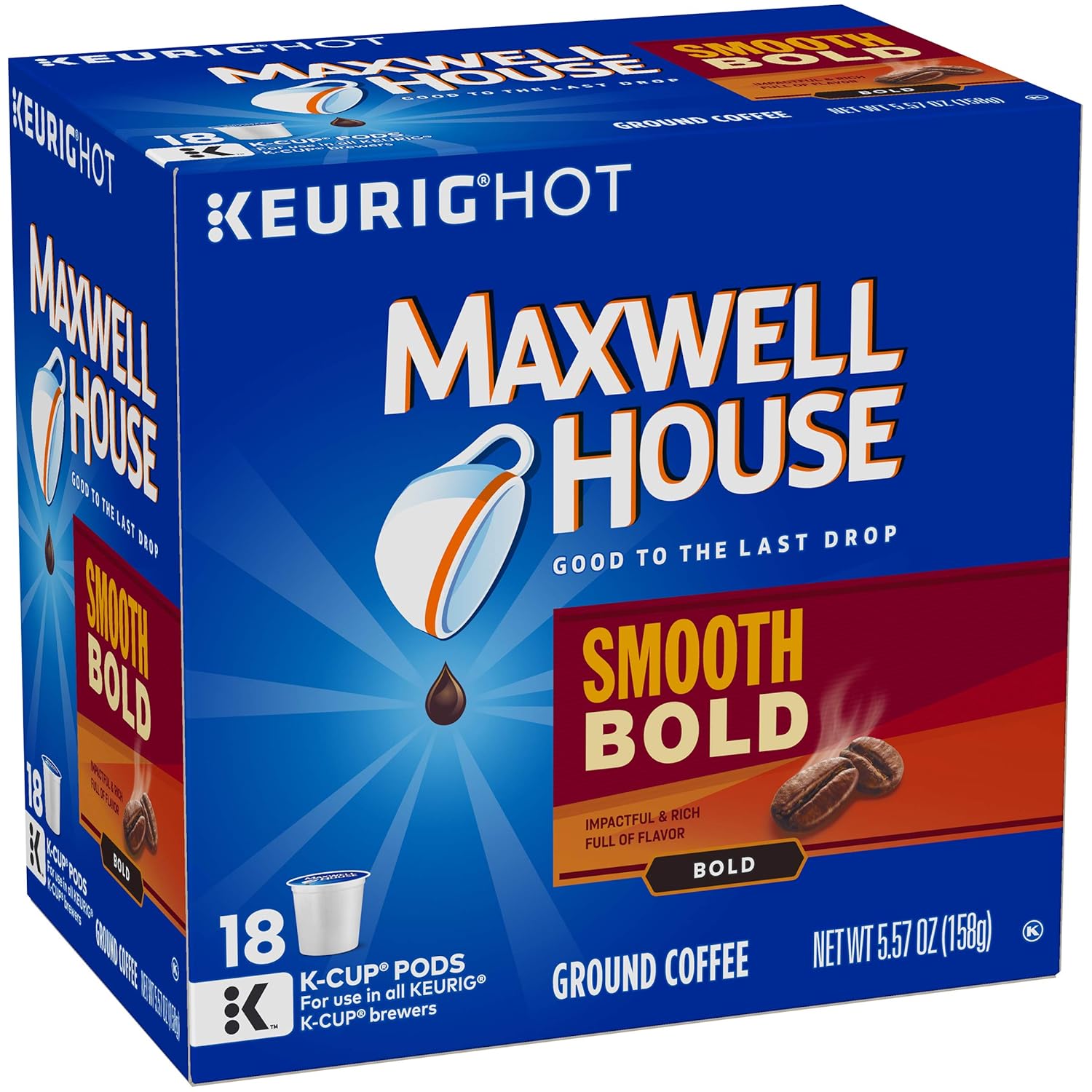 Maxwell House Smooth Bold Dark Roast K-Cup Coffee Pods (72 Pods, 4 Packs of 18)