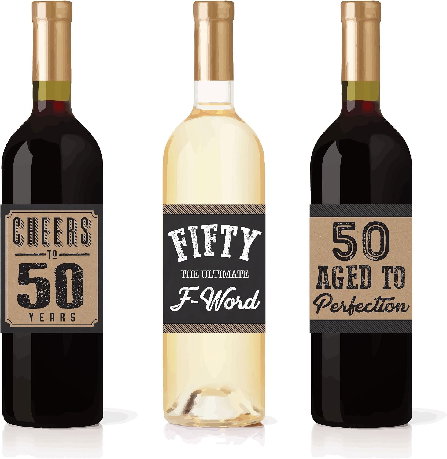 6 50th Birthday Wine or Beer Bottle Labels Stickers Present, 1971 Bday Milestone Gifts For Him Man, Cheers to 50 Years, Fifty, Funny Fabulous Unique Party Decorations Supplies For Men Husband Male