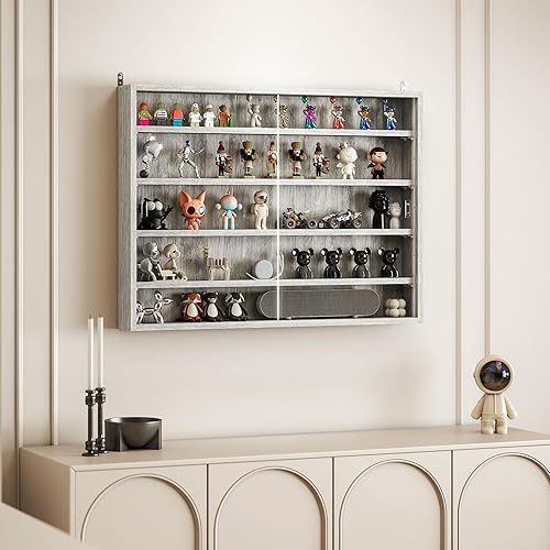 Miniatura 8 de HOMCOM Vitrina de 5 niveles, armario de puerta de vidrio con estantes ajustables, vitrina de pared para sala de juegos, dormitorio, gris