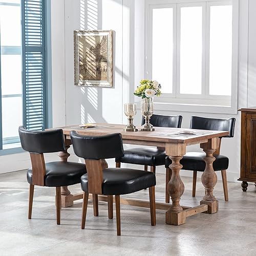 Miniatura 5 de BESTANO Juego de 2 sillas de comedor modernas, cómodas sillas laterales tapizadas con patas de madera, sillas de comedor de piel sintética con