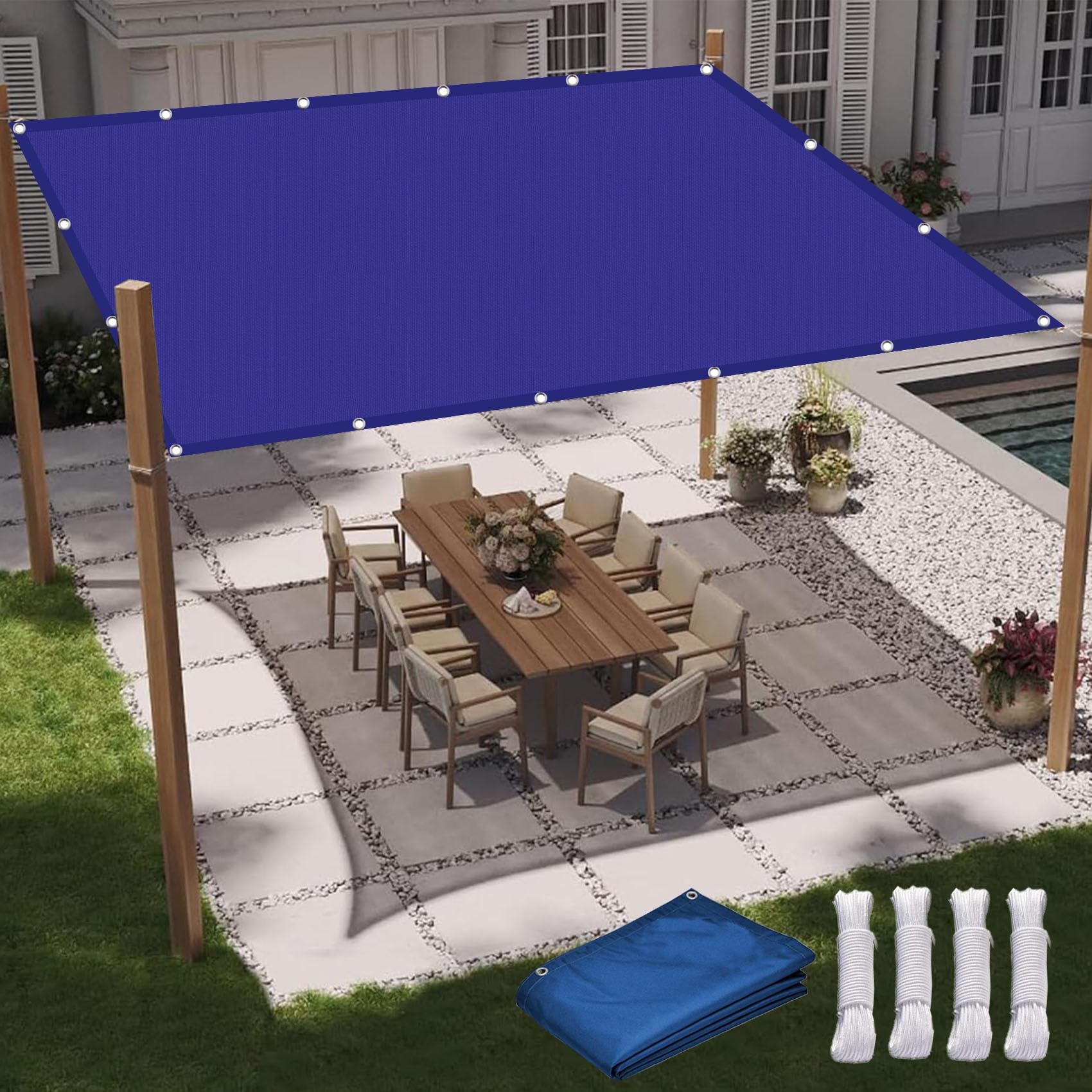 Voile d'ombrage rectangulaire imperméable jardin terrasse bleu foncé 4.5x5.5m