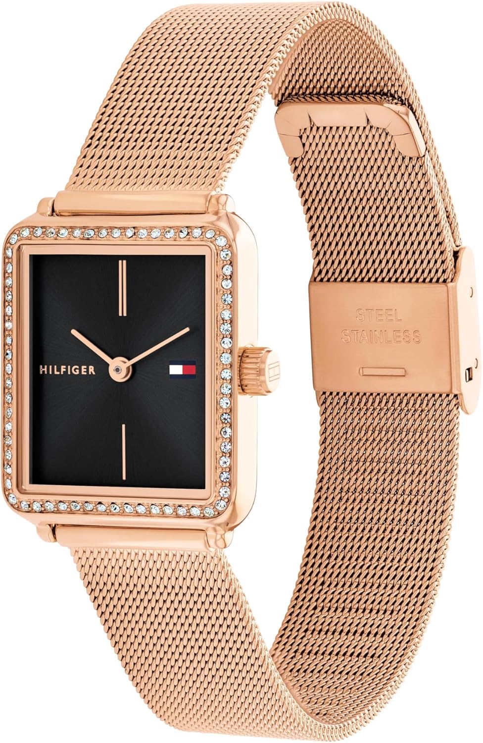 Tommy Hilfiger Women's Tank Style Watch – Stainless Steel Case with Crystal Bezel, Mesh Bracelet – Chic and Sparkling Quartz Timepiece - Gift for Her image 2 of 6 B0F6GN7LMR