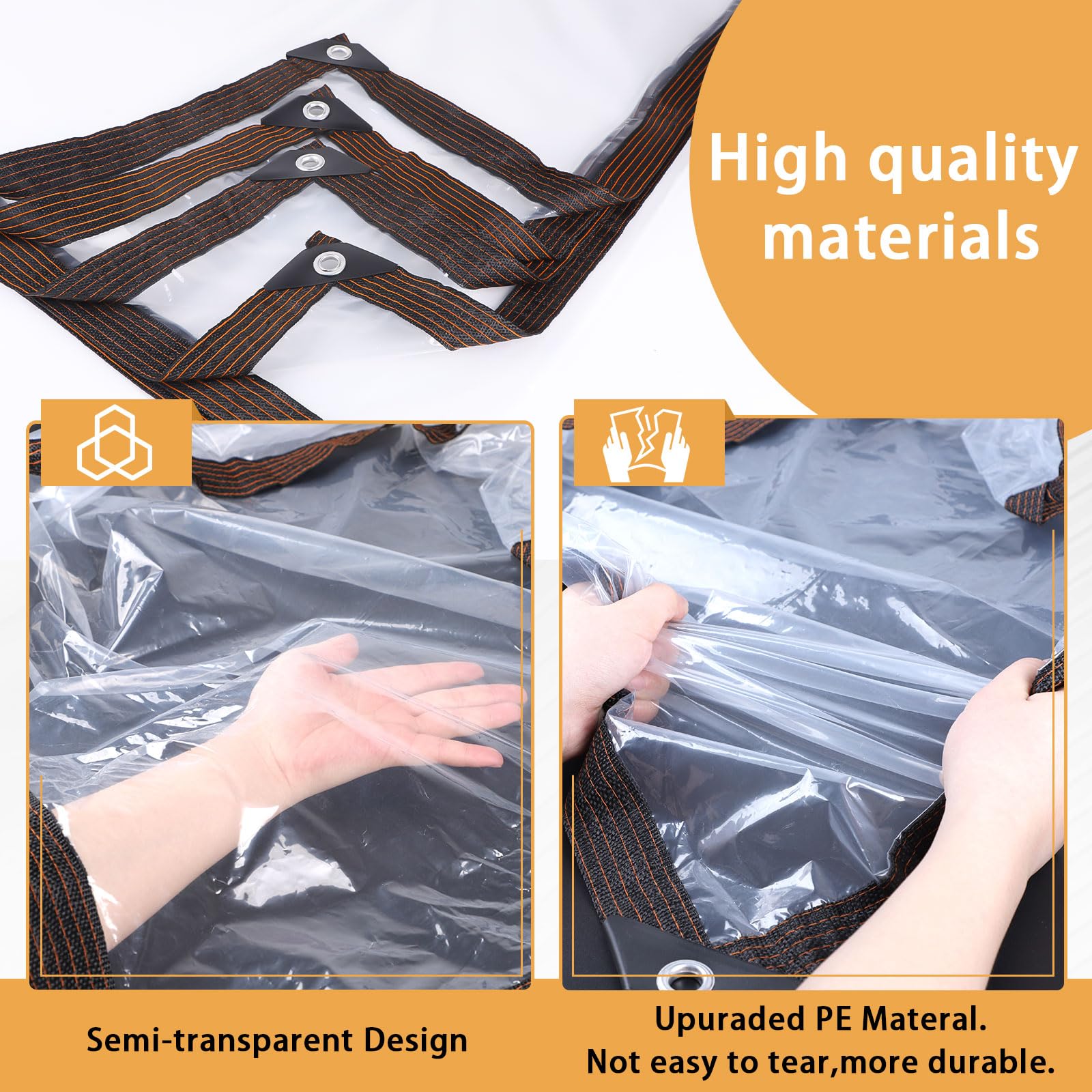 DBREAKS Lona Impermeable Transparente con Ojales, 3 x 3 m, Lonas Impermeables Exterior Transparente, para Exterior Terraza, Muebles de Jardín, Aislamiento de Plantas, con Cuerda