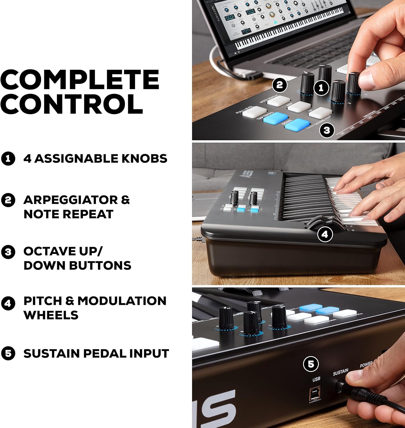 Alesis V49 MKII USB MIDI Keyboard Controller with 49 Velocity Sensitive Keys, 8 Full Level Pads, Arpeggiator, Pitch/Mod Wheel, Note Repeat and Software Suite : Everything Else