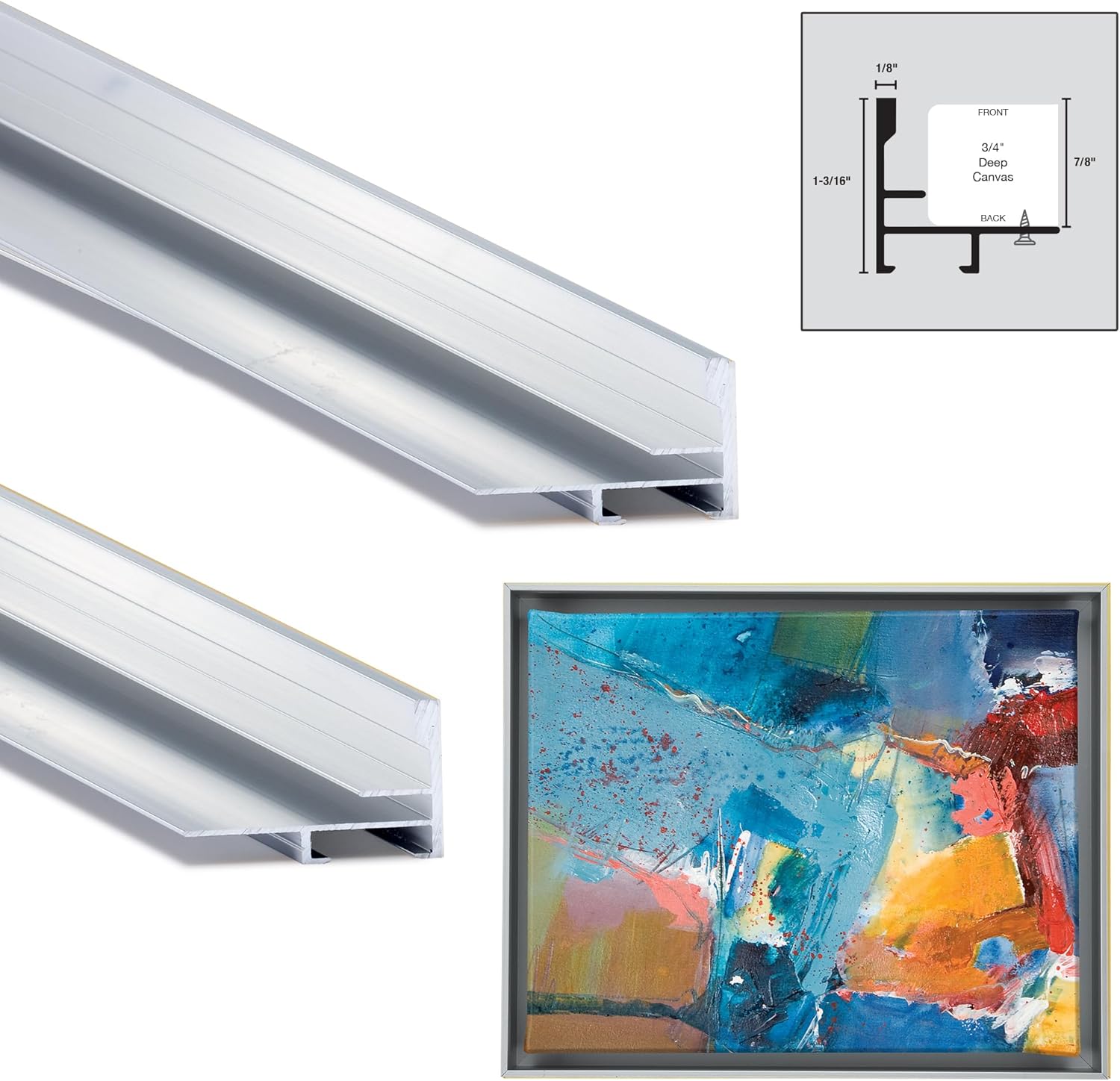 Creative Mark Illusions Metal Floating Frame Kit Pairs for Canvas - Silver, Two 24" Sides - Metal Frame Kit for 1-5/8 inch Deep Canvases - For Gallery Wall, Art Panels, Modern Décor