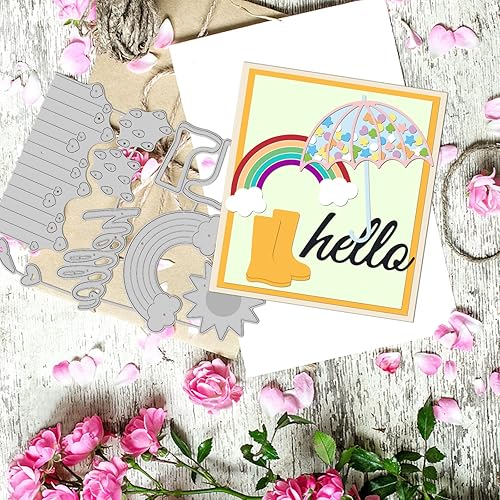 Miniatura 8 de GLOBLELAND Troqueles de corte de paraguas Plantilla de estampado de arco iris Plantilla de plantilla Sun Cloud Metal Troqueles Lluvias Acero al