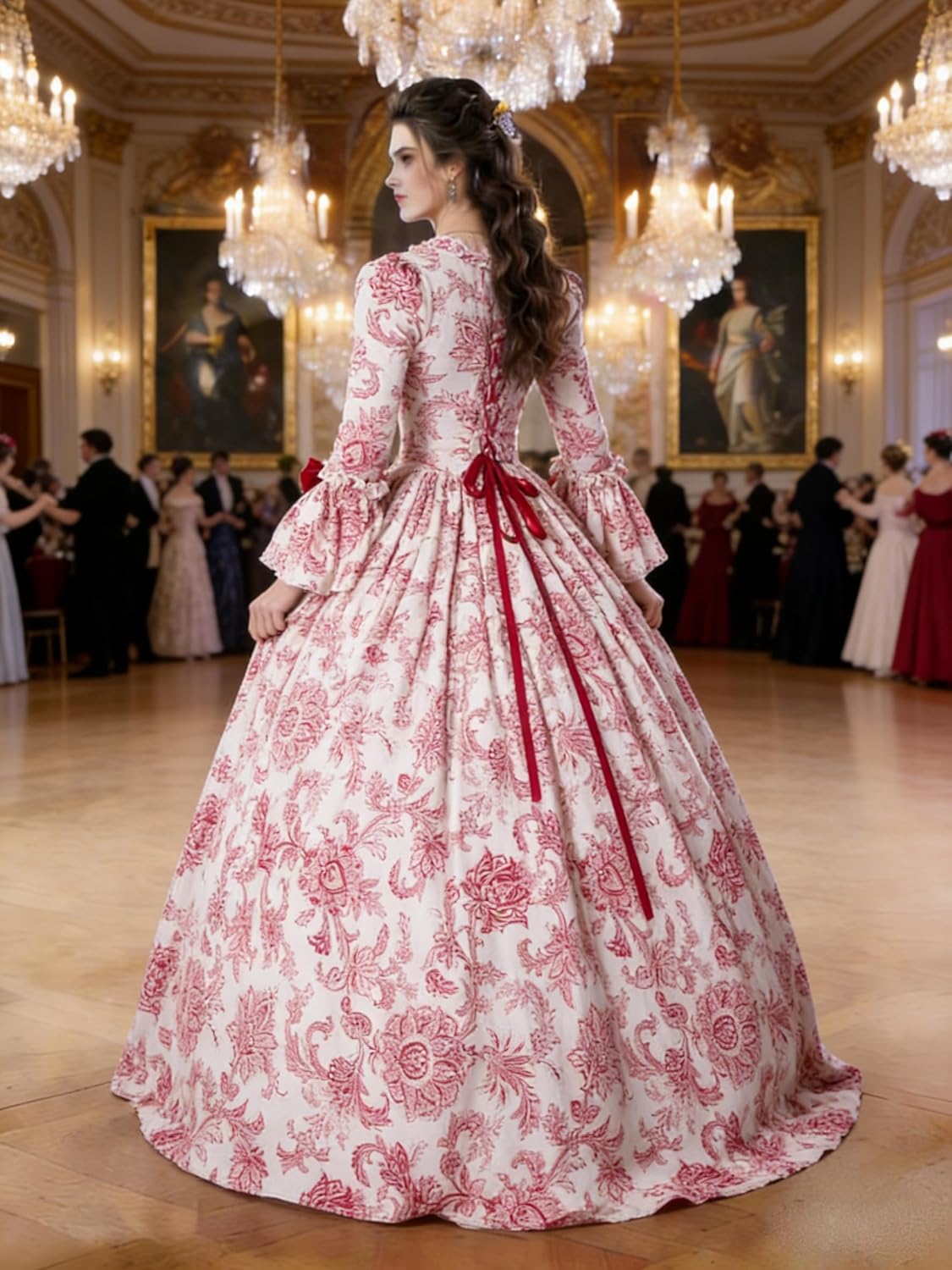 CountryWomen Medieval Renaissance Queen Arwen Christmas Holiday Dress Ball Gown Theatrical Cosplay Clothing(L, Red)