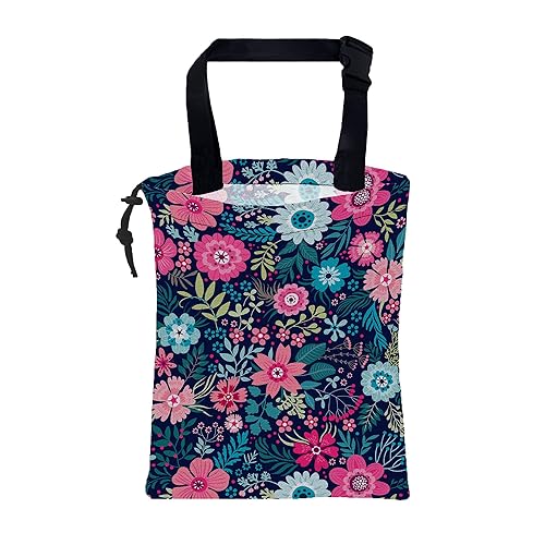 Miniatura 1 de Bolsa de basura para automóvil, diseño abstracto de flores azules y rosadas, bolsa de basura para automóvil, impermeable, con cordón, organizador