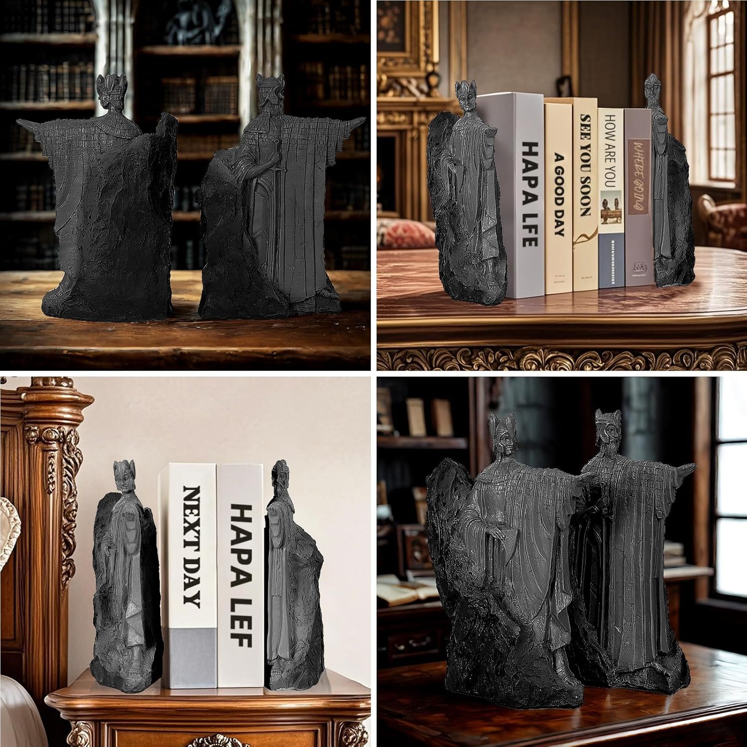 Large Bookends Decorative Resin Collectible - 9.5" Non-Slip Book Divider, for Readers and Collectors, Home and Office Use