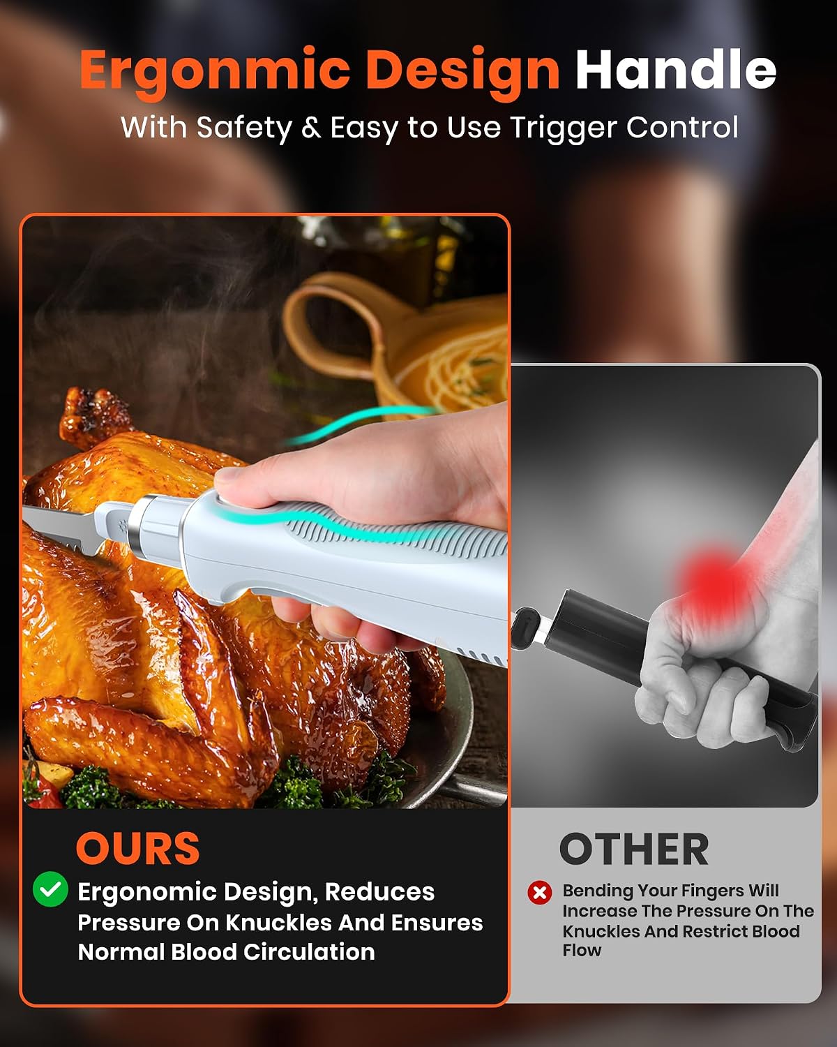 Ergonomic design handle of the LAUDLIFE Electric Meat Knife
