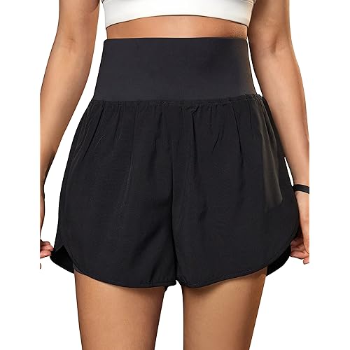 BMJL Women's Athletic Shorts High Waisted Running Shorts Pocket Sporty Shorts Gym Elastic Workout Shorts