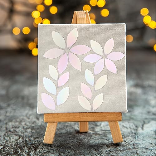 Miniatura 7 de Yoption 100 azulejos de mosaico de pétalos de vidrio iridiscente, cortados a mano, azulejos de mosaico de hojas de flores blancas para manualidades