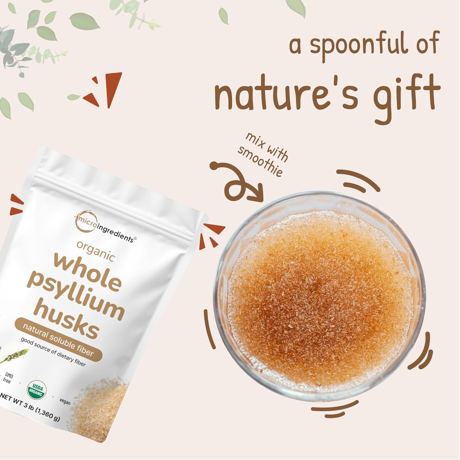 Micro Ingredients Organic Whole Psyllium Husks, 3lbs | Daily Soluble Fiber Supplement with Prebiotics | Psyllium Husk Sourced from India | Non-GMO, Keto Friendly, Vegan - Image 7