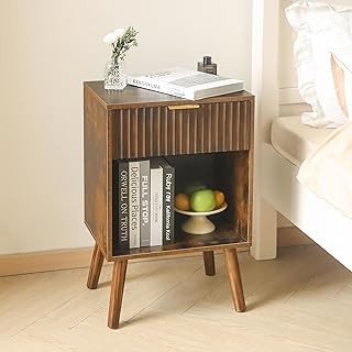 Mid Century Modern Nightstand, Wood Bedside Table with Drawer and Opening Storage, End Table