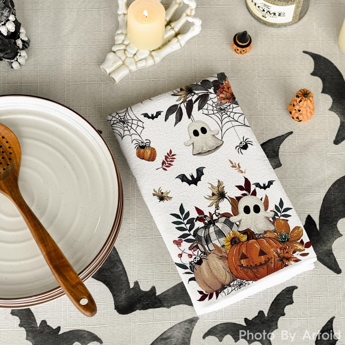 Artoid Mode Spider Ghost Halloween Kitchen Towels Set of 2 18x26 Inch