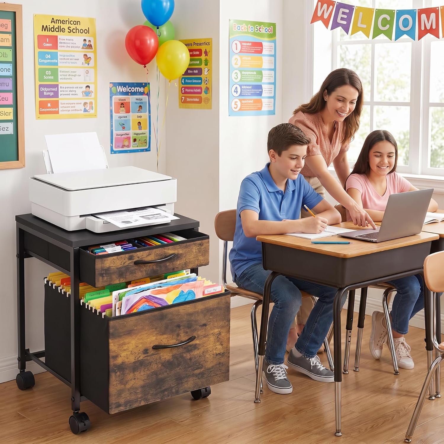 AceOrbit Back to School Rolling File Cabinet Printer Stand image 4