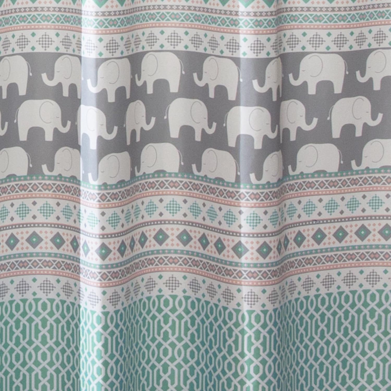 Lush Decor Elephant Stripe Shower Curtain - Fabric Geometric Animal Print Design, 72” x 72”, Turquoise and Pink