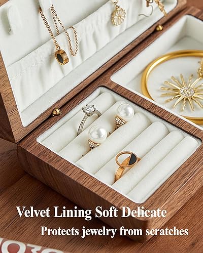 Miniatura 4 de Joyero de madera pequeño, joyero de madera de nogal delicado, regalo ideal para hombres y mujeres, organizador de joyas de viaje portátil
