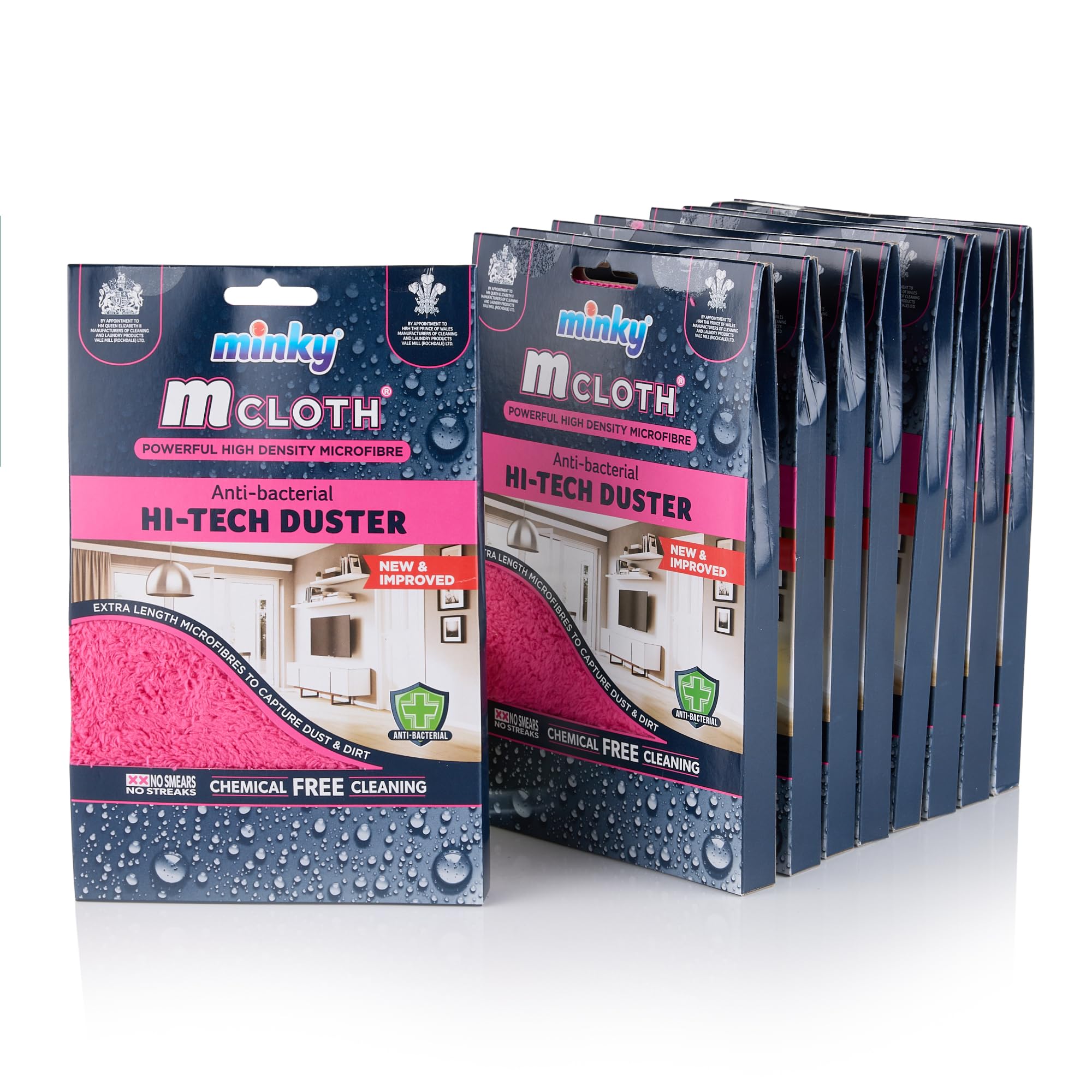 Minky Pink M Cloth Hi-Tech Duster Pack Of 9, Microfibre Anti-Bacterial Cleaning Cloth, Multifunctional & Reusable, Super Soft & High Density Microfibres, 30 X 30 Cm