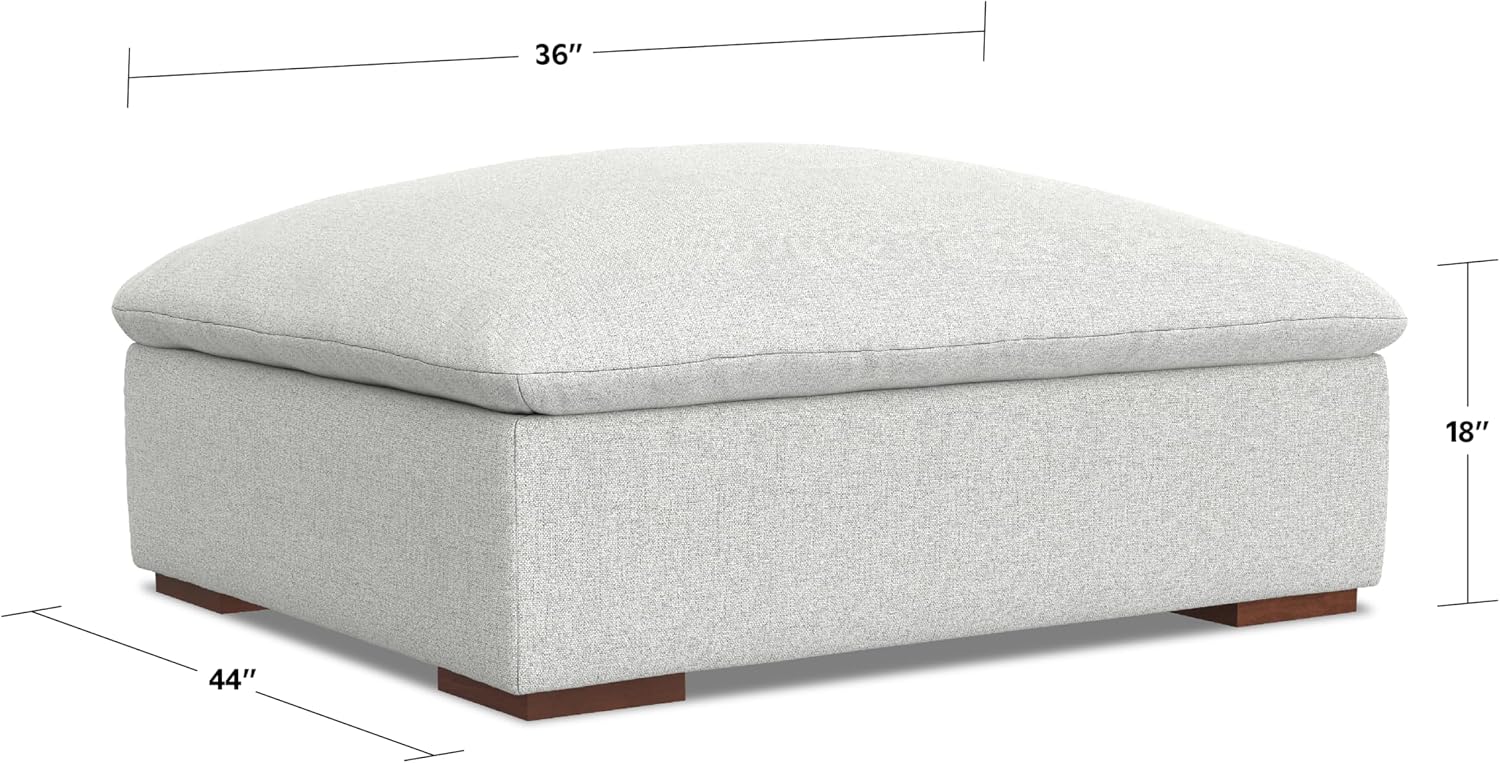 SIMPLIHOME Jasmine Ottoman - 36 inch Wide Upholstered Performance Fabric Rectangle Ottoman in Cloud Grey, Contemporary Bench for Living Room with Pillow Top Cushion and Solid Wood Frame, Assembled