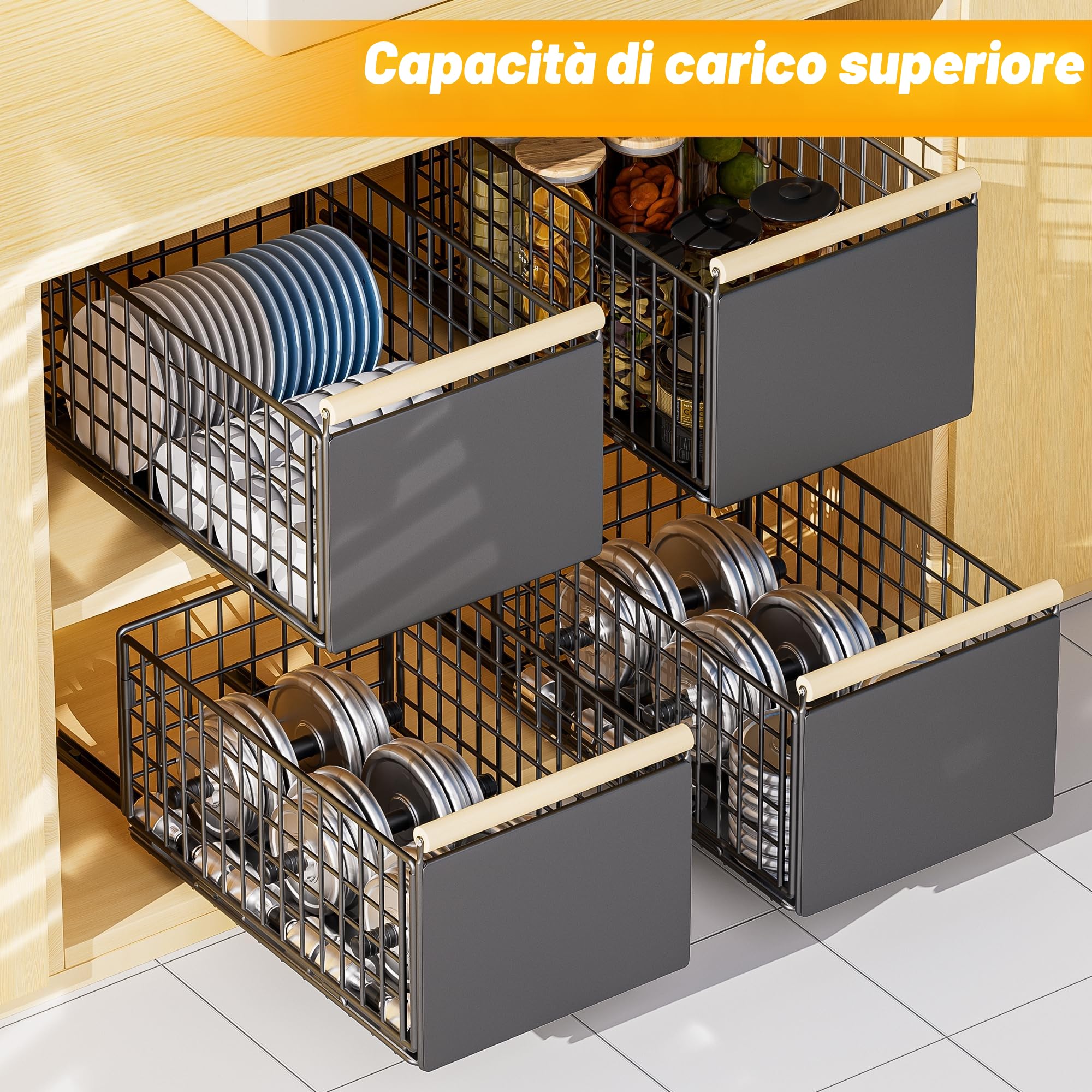 2 Cassetti Estraibili per Cucina, Cassetti Estraibili con Adesivo, Organizer Per Mobili da Cucina Per Mobili da Cucina, Cassetto Estraibile Cucina, Cassetto Della Cucina Senza Foratura Chiodatura