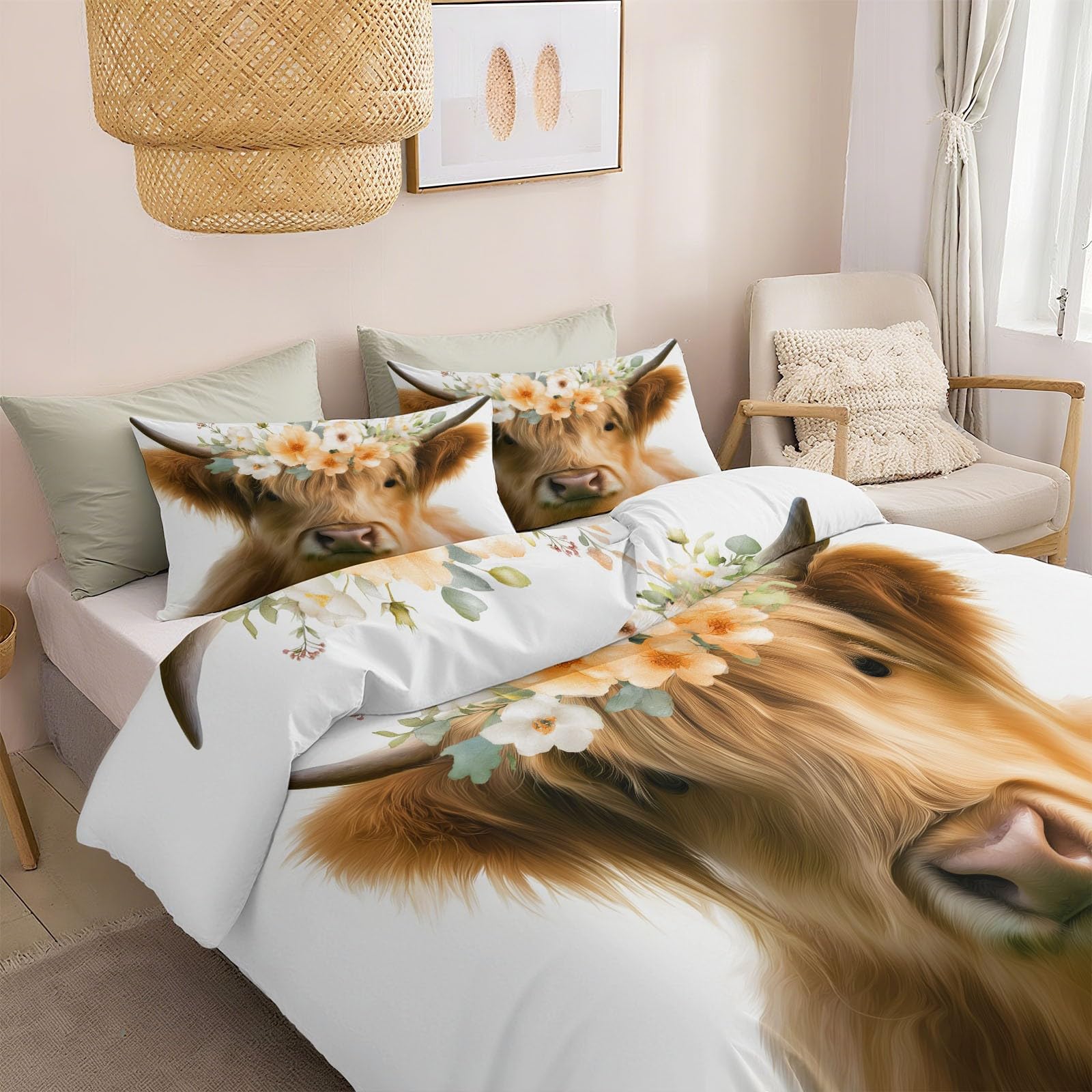 Housse de couette imprimée fleurs et animaux avec taie d'oreiller