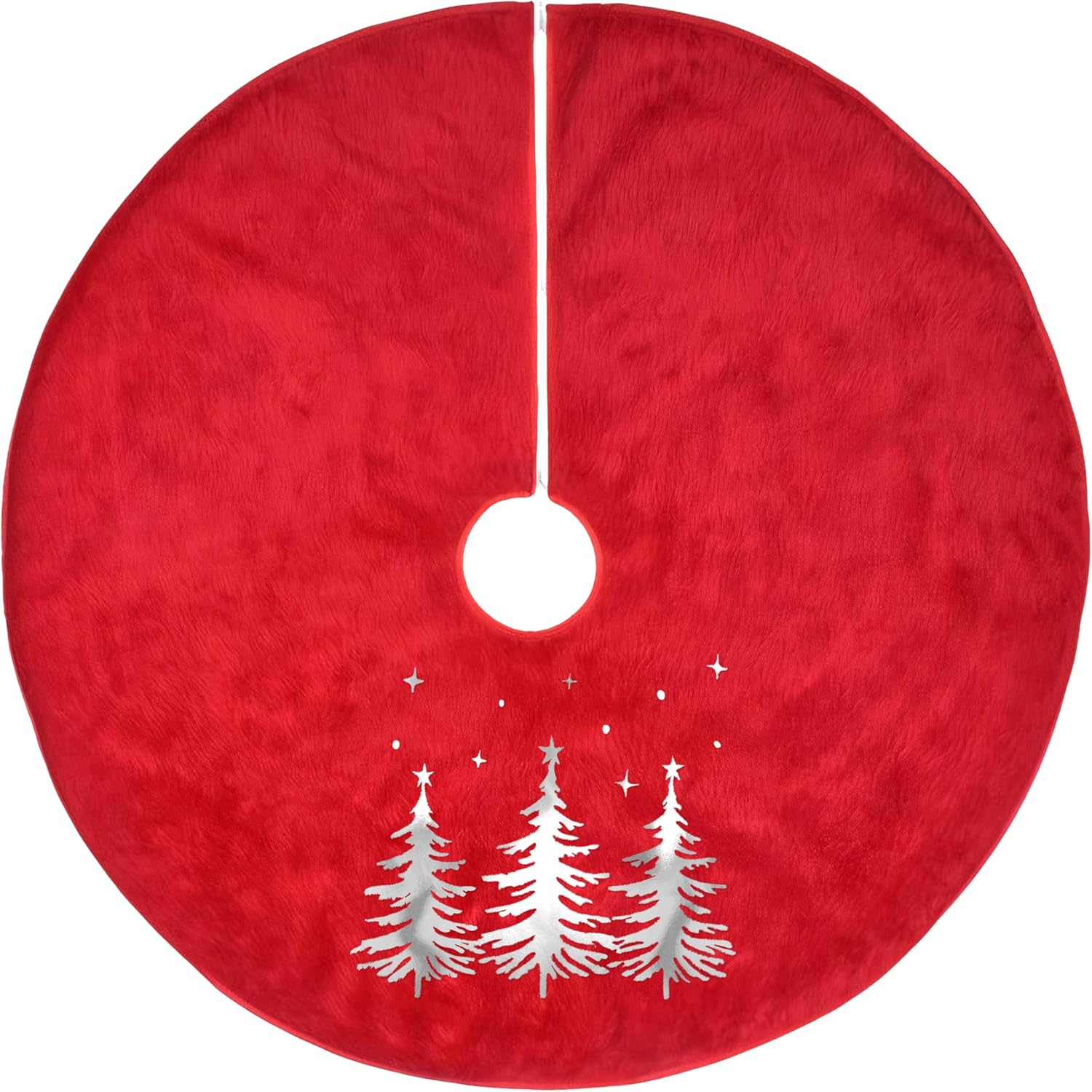 48in Christmas Tree Skirts Plush Tree Skirt -Silver Christmas Tree Pattern Round Red Xmas Tree Mat Base Cover for Holiday Home Decor Christmas Tree Decorations(Red)