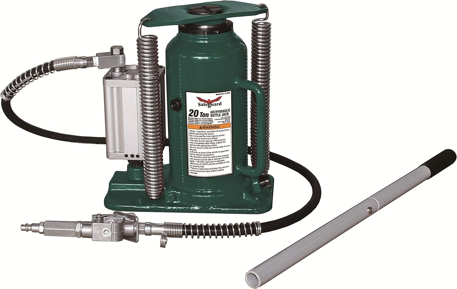 SAFEGUARD Air/Hydraulic Bottle Jack, Welded Base, Steel, 20 Ton Capacity