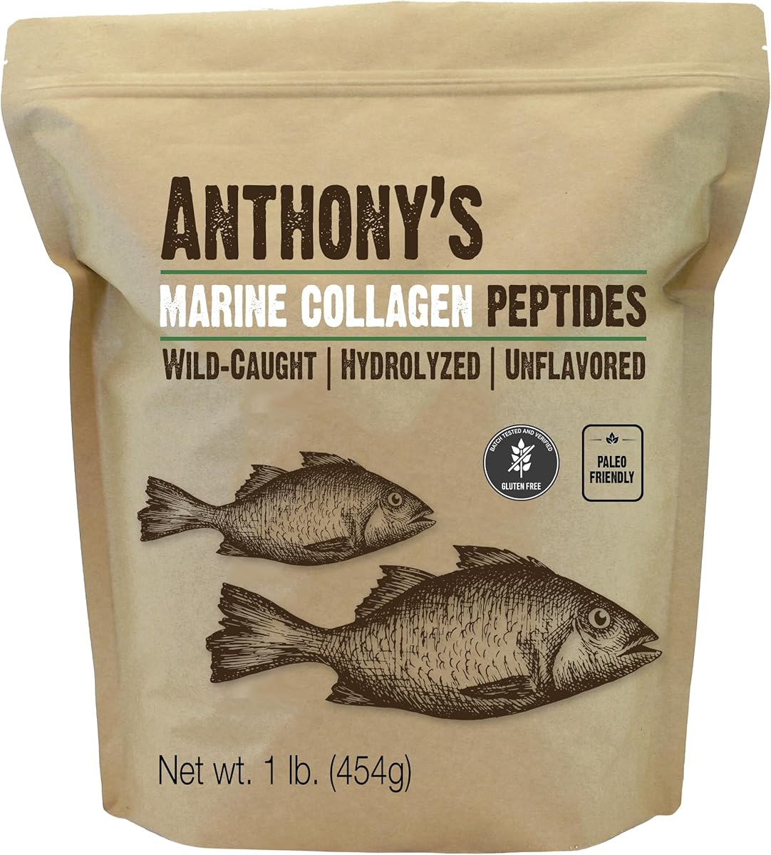 Anthony's Anthony's Hydrolyzed Marine Collagen Peptides, Gluten-Free, Paleo and Keto Friendly, Unflavored, 1-Pound