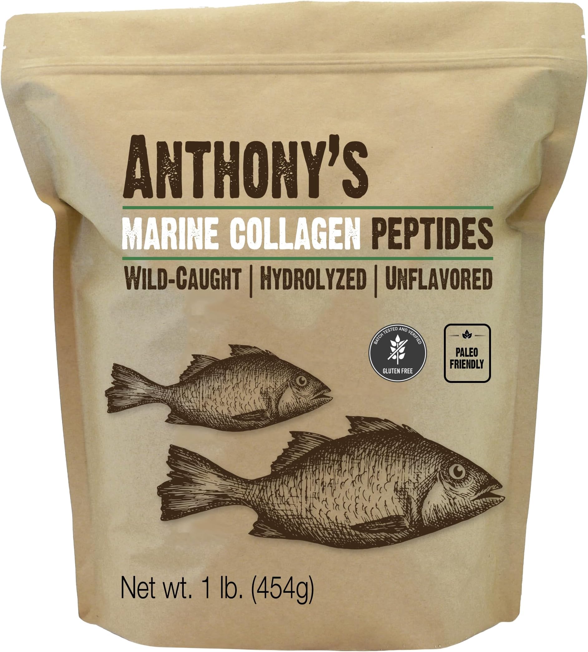 Hydrolyzed Marine Collagen Peptides, Gluten-Free, Paleo and Keto Friendly, Unflavored, 1-Pound