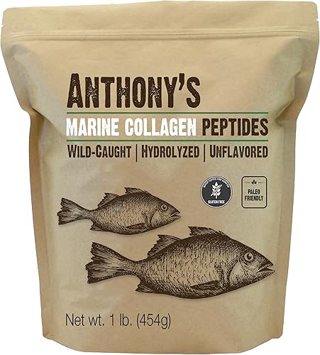 Péptidos de Colágeno Marino Hidrolizado de Anthony's, Sin Gluten, Apto para Paleo y Keto, Sin Sabor, 1 Libra