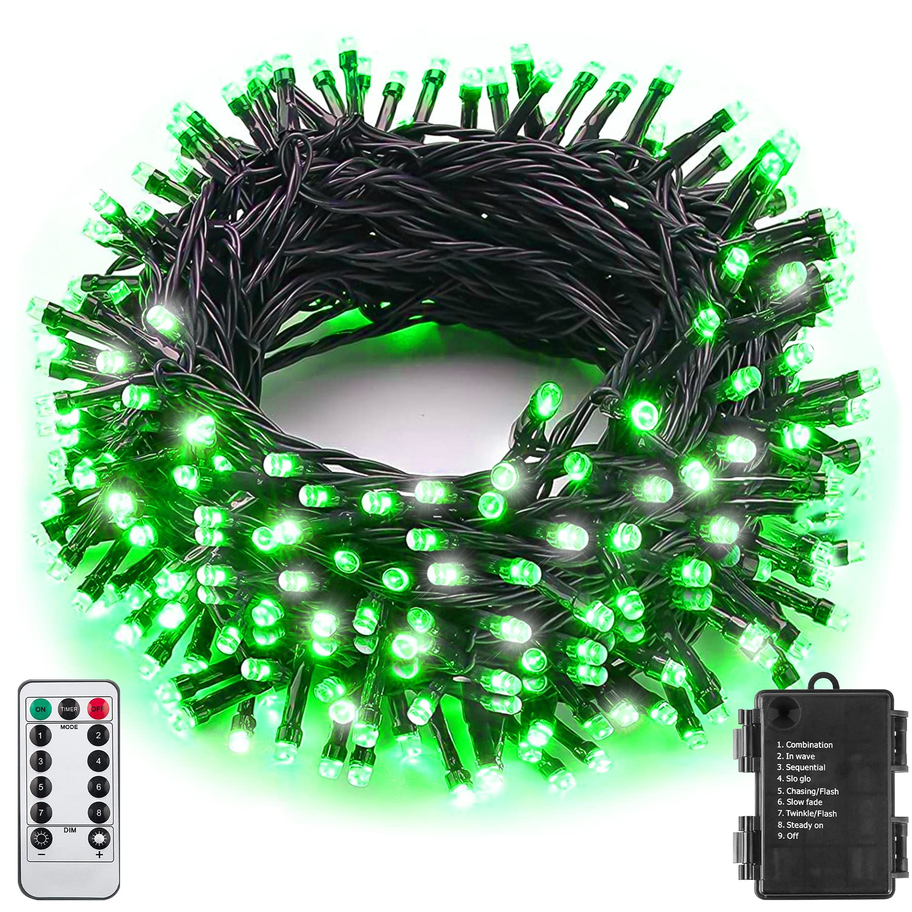 Luci verdi di Natale, 100 LED, luci di giorno di San Patrizio, per interni ed esterni, impermeabili, luci verdi per giardino, feste, vacanze, decorazioni di Halloween