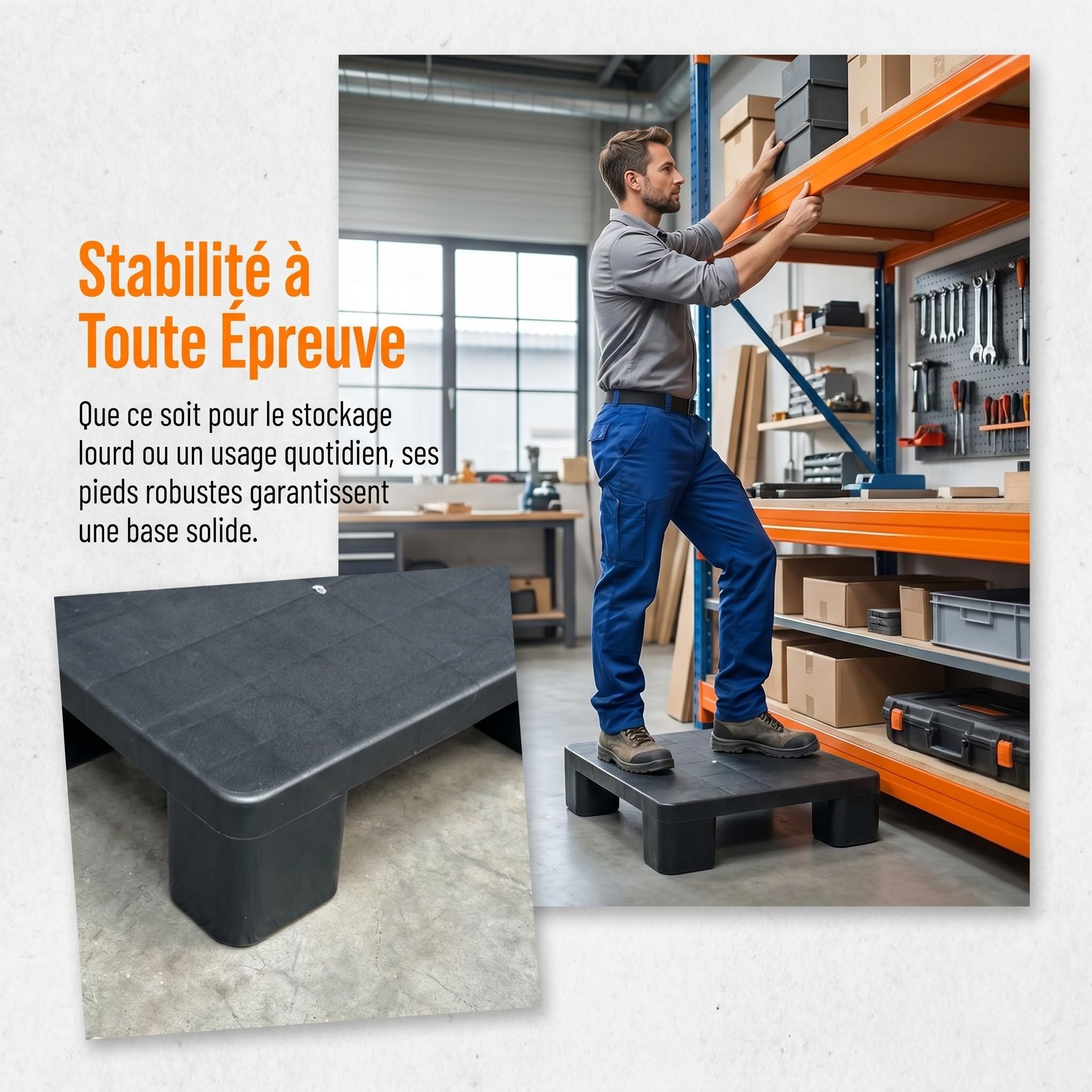 Palette de Stockage Marchandise, Plateau de Palette, Résistant à l'eau Palettes Entrepôt, Tapis de Rangement pour Plancher Sec, Palette de Sous-Sol pour Transport de Meubles Garage, Logistique, Noir