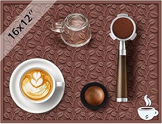 コーヒーバーマット、16インチx12インチ カウンタートップ用ノンスリップラバーマット、コーヒーステーション用3Dコーヒー豆パターンパッド、お手入れ簡単、液だれ防止、カクテル、ウイスキー、エスプレッソに最適なマット