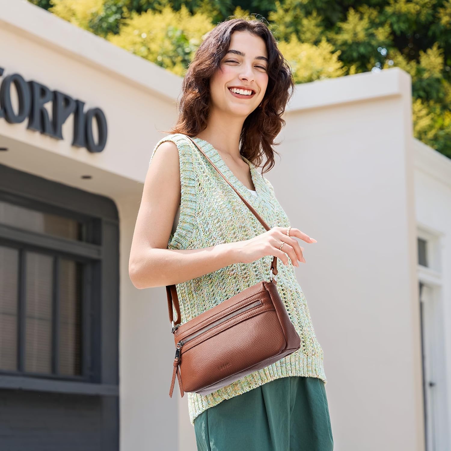 befen Small Genuine Leather Crossbody Purse Bags for Women, Multi Pockets Shoulder Handbag with RFID Blocking Card Slots