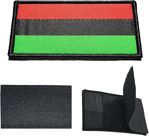 Miniatura 2 de 3 parches de bandera africana afroamericana de 2 x 3 pulgadas, con lazo de gancho bordado táctico para brazaletes de bandera africana para mochila,