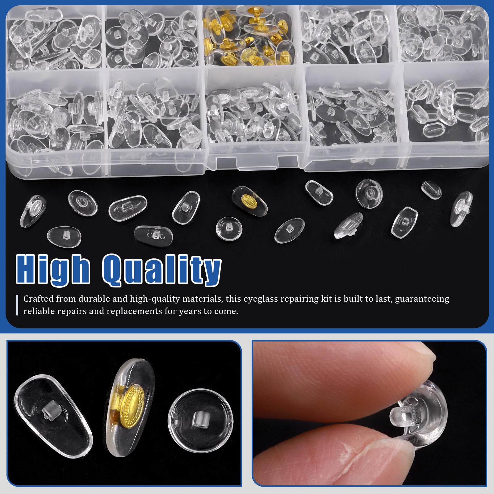 Glarks 1310Pcs Eyeglass Repair Kit Including 1000Pcs Glasses Screws, 300Pcs Nose Pads Kit, 6Pcs Screwdrivers, Tweezers - Image 4