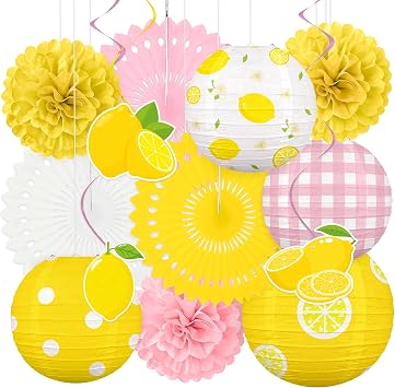 Renbuzhu 13Pcs Summer Lemon Party Decorations Pink and Yellow Decor Set