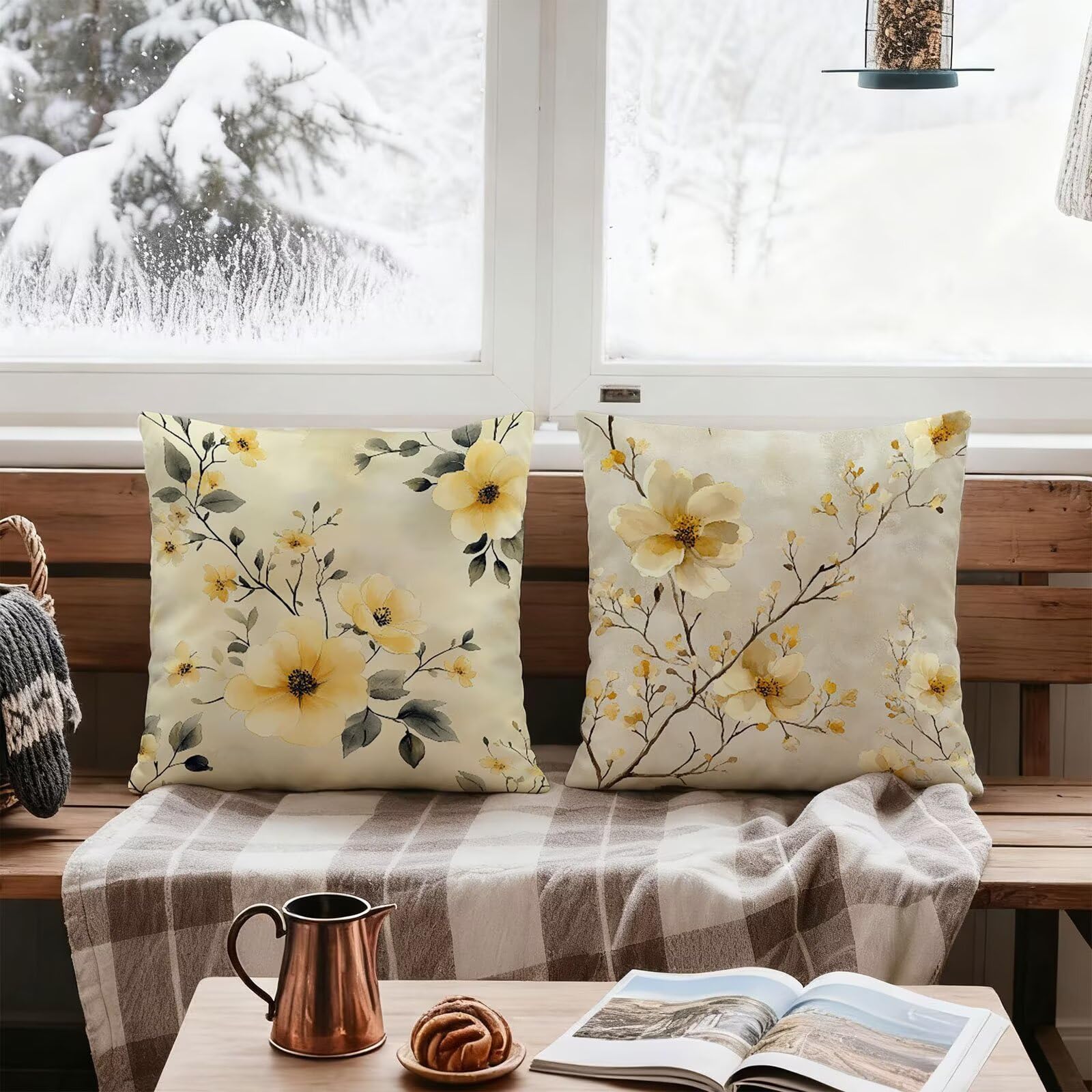 Amarillo Funda Cojin 65x65 Planta Funda Almohada 65x65 Cojines Sofa Súper Suave Fundas Cojines Decorativos Fundas Almohadas 4 Piezas Cervicales y Cuello, para Hogar Sofa Cama Salon Decoracion E - 917
